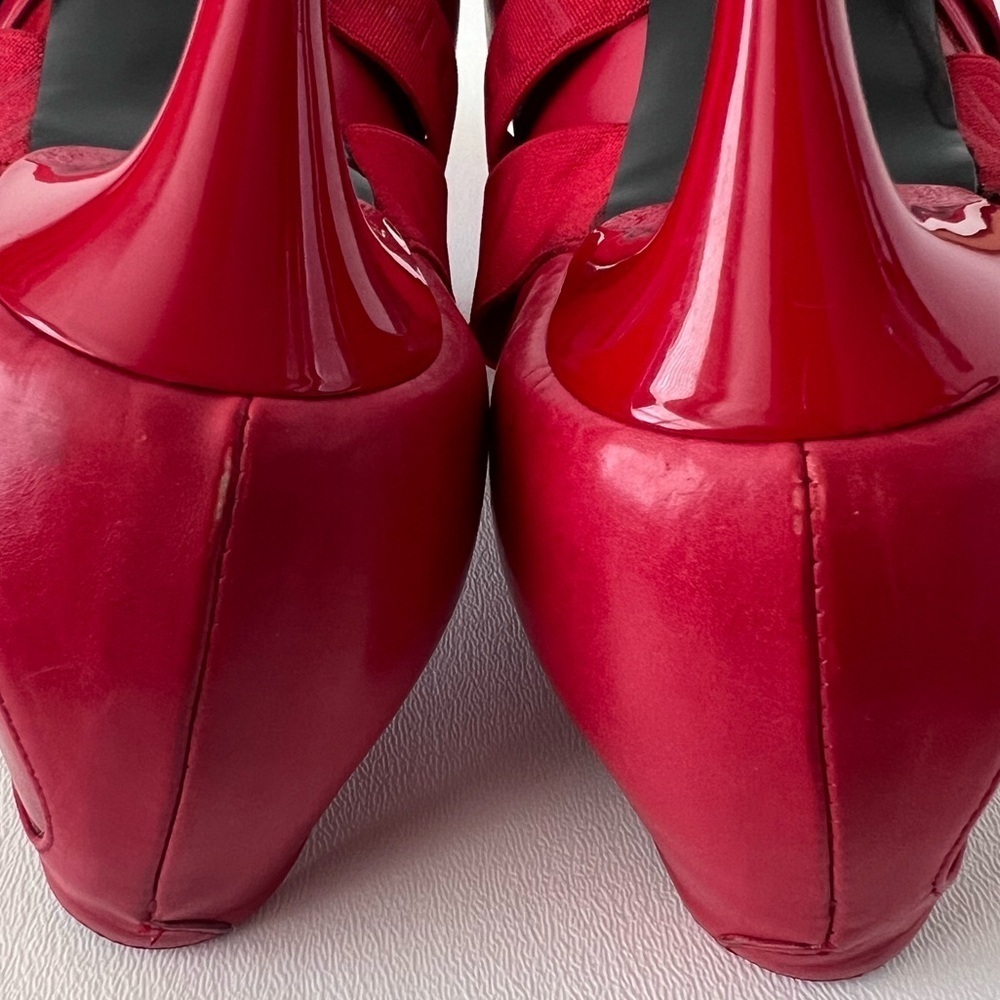 DIOR | Vintage Red Leather Pointed Cross Over Elastic Bandage Pumps EU 37.5‎ - Picture 15 of 16